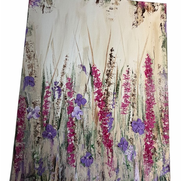 Original Artwork Acrylic’s On Canvas Wid Flowers Pink and Purple Accents 16 x 20 - Picture 4 of 11